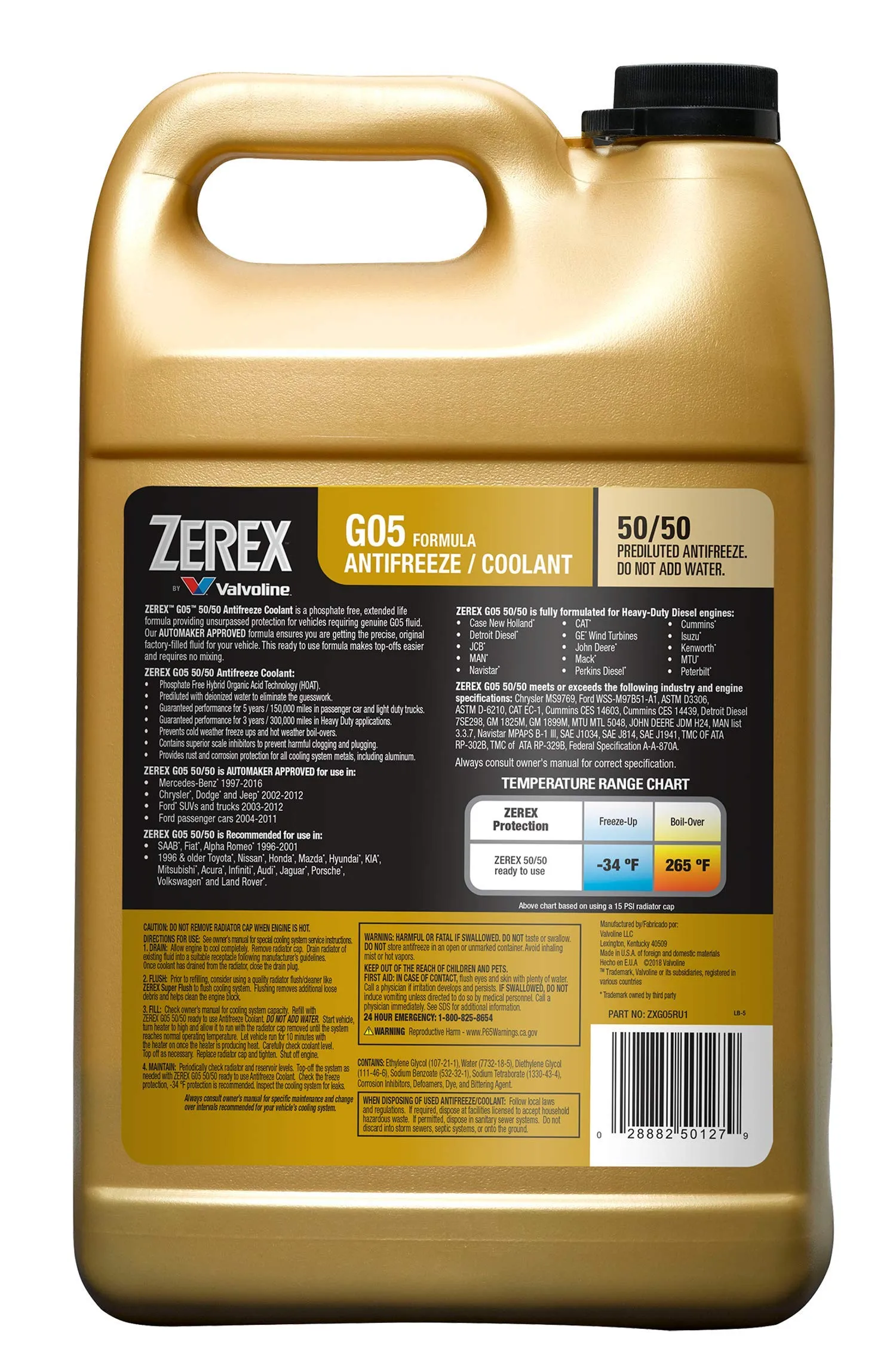 Zerex G-05 Antifreeze Coolant Ready to Use 1gal ZXG05RU1