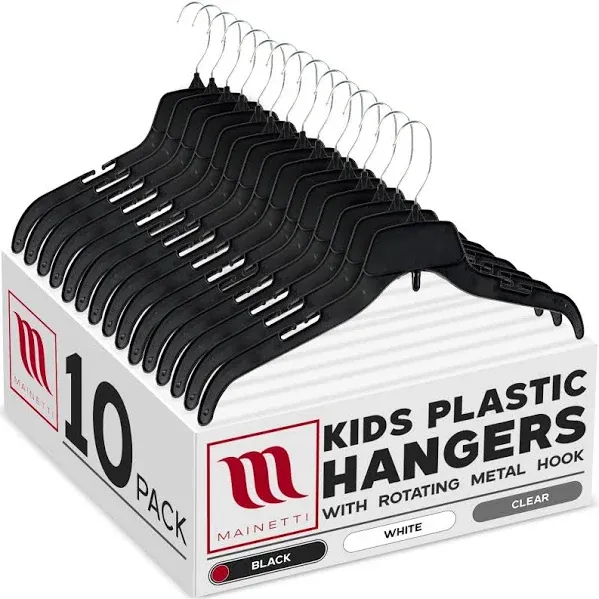 485 Black Plastic Hangers - 10 Pack with Rotating Metal Hook and Notches for ...