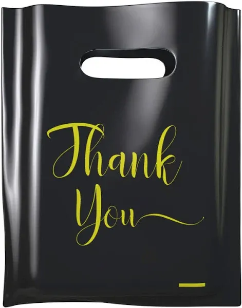 Thank You Bags for Business Small, 100 Pack Plastic Shopping Bags for Small Business, Merchandise Bags for Packaging Products, Retail Boutique Bags for Wholesale (Black,Small(9x12))