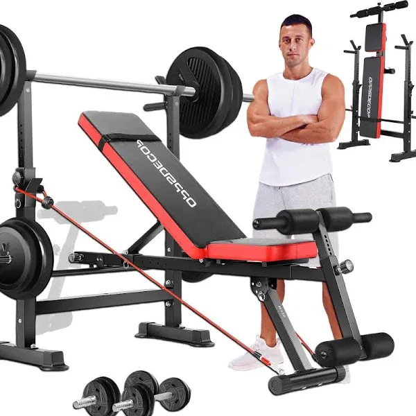 OPPSDECOR Adjustable Weight Bench Set with Squat Barbell Rack Removable Foot Bracket