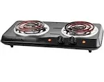 Electric countertop two burner, easy to clean cooking stove, black