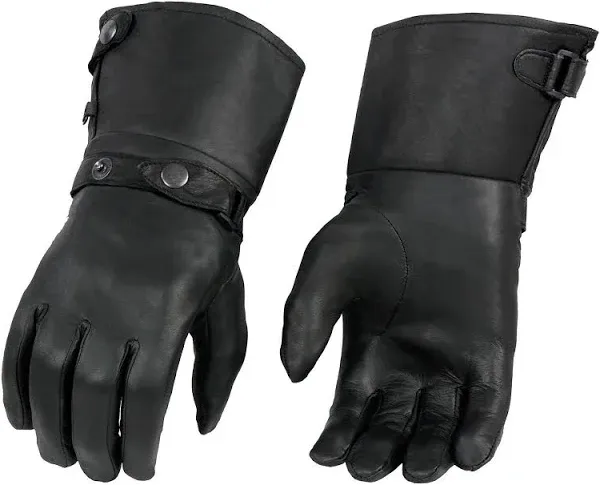 Milwaukee Leather Men's Gauntlet Motorcycle Hand Gloves-Black Leather Long Cuff Snap Closure Thermal Lined-SH264