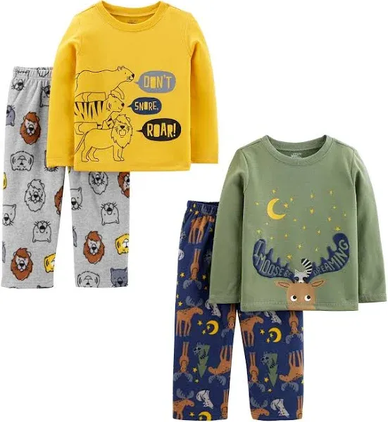 Simple Joys by Carter's Boys and Toddlers' 4-Piece Pajama Set (Cotton Top & Fleece Bottom)