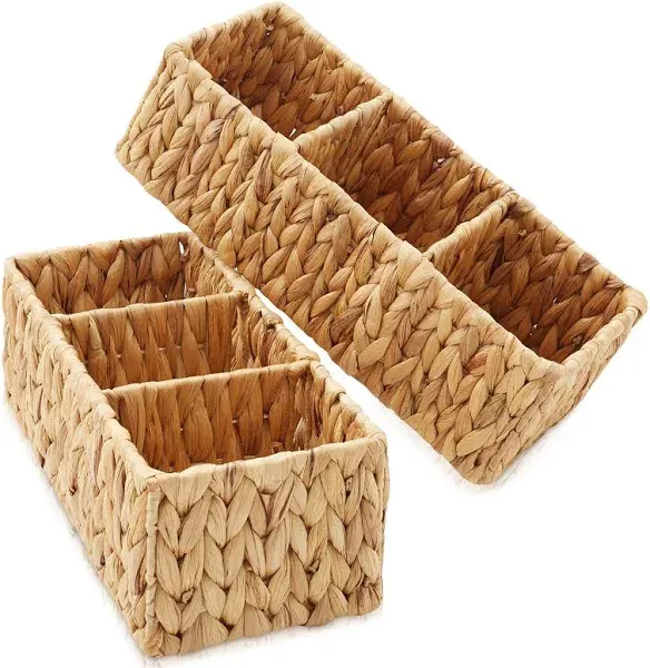 Set of 2 Hyacinth Storage Baskets, Woven Wicker Bathroom Storage Bin Organizers