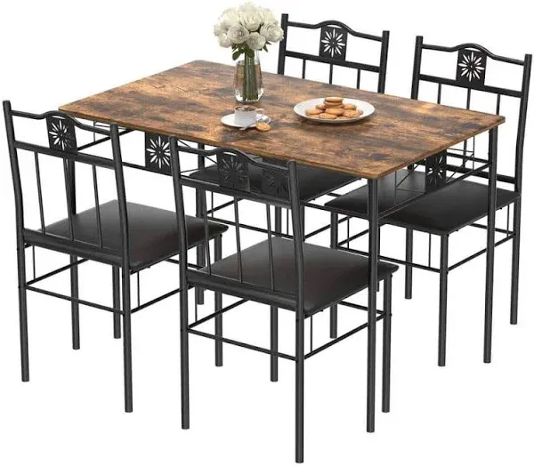 Kitchen Dining Room Table Sets for 4, 5 Piece Metal and Wood Rectangular Breakfast Nook, Dinette with Chairs - Bed Bath & Beyond - 40365736