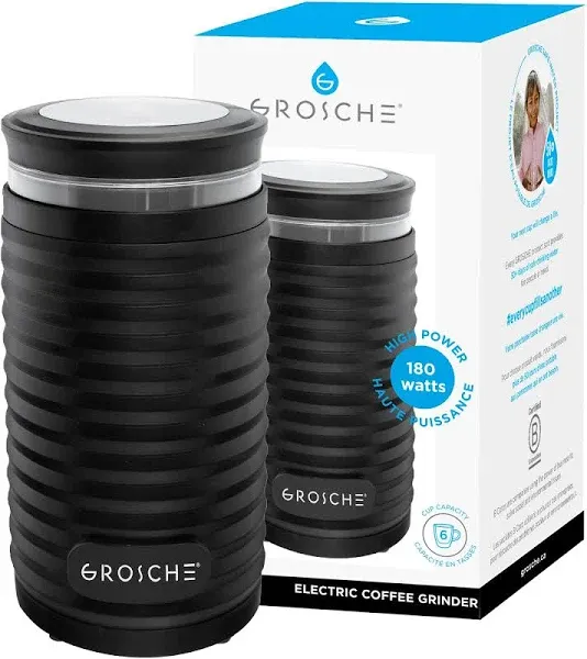 GROSCHE Bremen 6-Cup Coffee Grinder: 180W Power, Stainless Steel Blade, Versatile Grinding for Coffee, Nuts, and Spices | Home and Kitchen Essentials