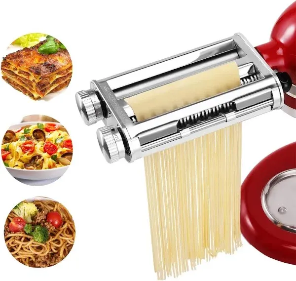 Pasta Maker Attachment for KitchenAid Mixers,3 in 1 Set Included Pasta Sheet Roller, Spaghetti Cutter, Fettuccine Cutter Accessories and Cleaning Brush