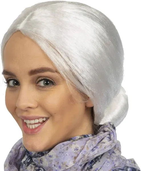 White Old Lady Wig - White Granny Costume Accessories Wig with Bun for Adults and Kids