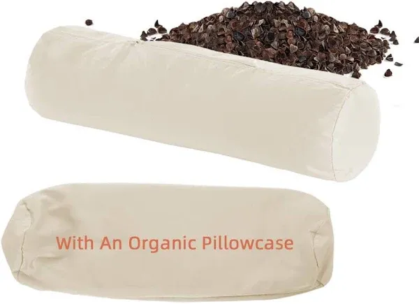 USlixury Buckwheat Pillow - Adjustable Buckwheat Bolster Pillow 17"X4", Buckwheat Neck Roll Pillow for Firm Support, Cooling Cylinder Pillows for Side, Back Sleepers, with an Extra Organic Pillowcase