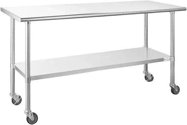 Hally Stainless Steel Table for Prep &amp; Work 30 x 48 Inches with Caster Wheels...