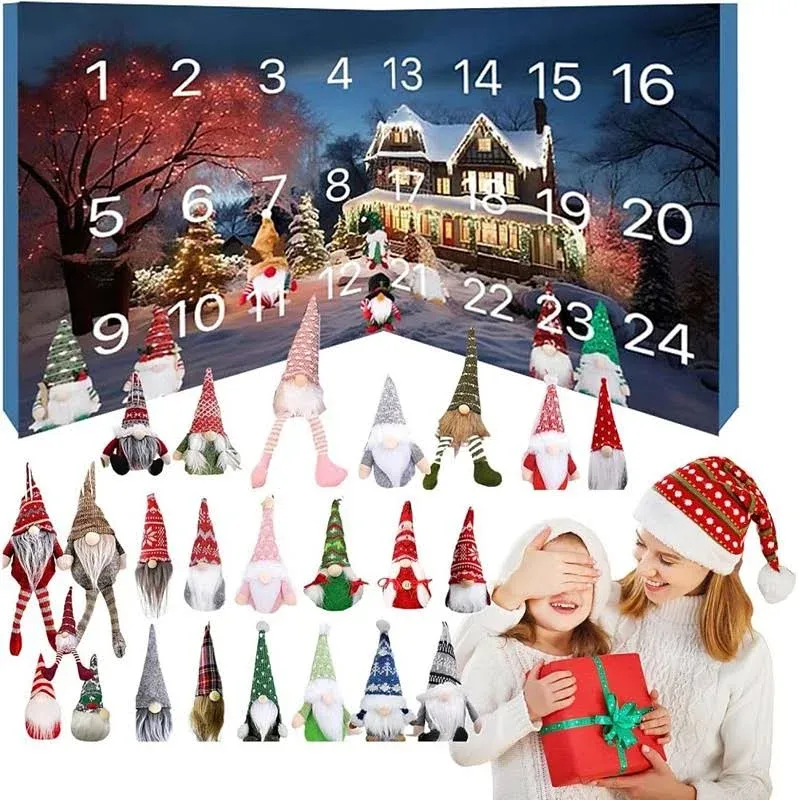 Christmas Gnome Advent Calendar 2024, 24 Pieces Gnome Decor Ornaments Christmas Countdown Xmas Advent Calendar,Dwarf Ornaments , Christmas Vacation