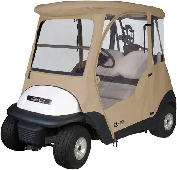 Deluxe Club Car Precedent i2 2-Person Custom Golf Cart Enclosure Tan Cover