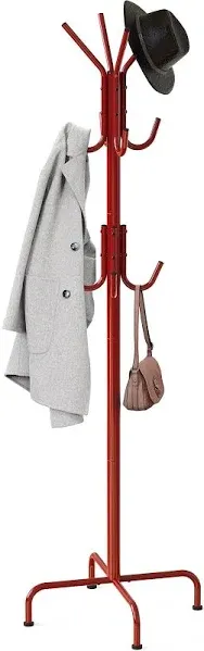 Standing Coat and Hat Hanger Organizer Rack, 12 Hooks Red