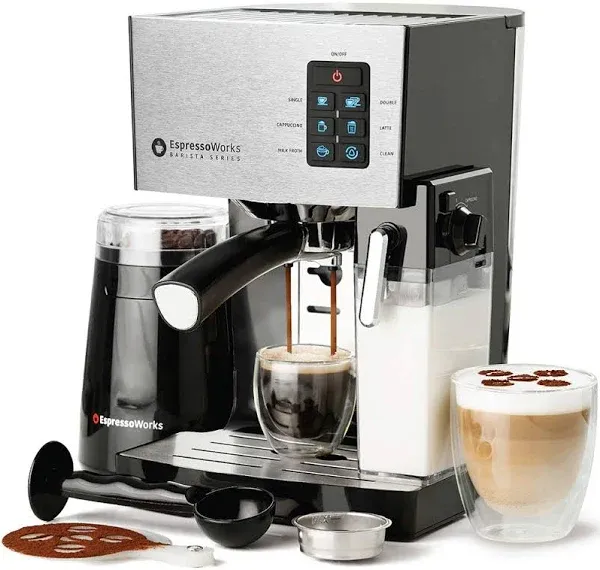 EspressoWorks Espresso Machine, Latte & Cappuccino Maker- 10 PC All-in-One Espresso Silver