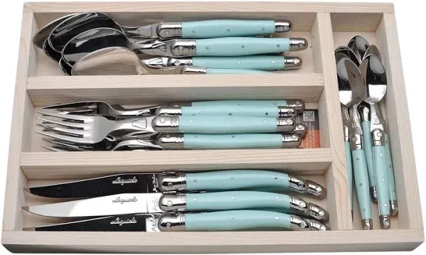 Jean Dubost Jean Dubost Laguiole 24-Piece Everyday Flatware Set with Turquoise Handles