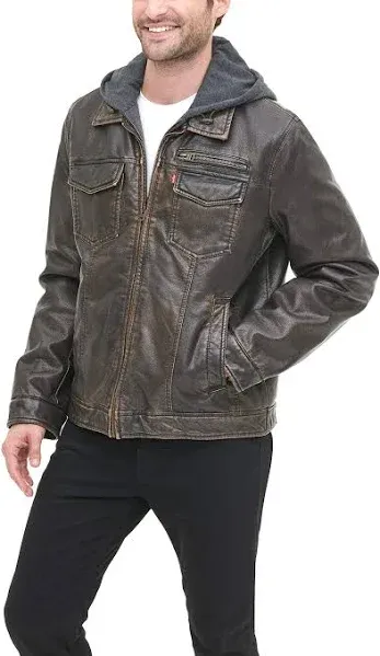 Like New Levi Hooded Leather Jacket