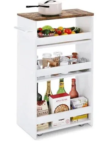 4 Tier Rolling Slim Storage Kitchen Organizer Cart with Handle