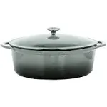 MegaChef 7 Quarts Oval Enameled Cast Iron Casserole in Gray