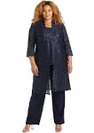 R&M Richards Womens Plus Sequined Lace Pant Suit Navy 16W