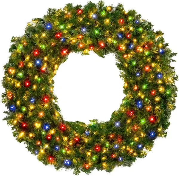 Best Choice Products Artificial Pre-Lit Fir Christmas Wreath Decoration w Multicolor Lights