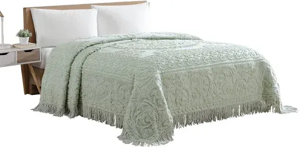 Beatrice Home Fashions Medallion Chenille Bedspread, Twin, Ivory