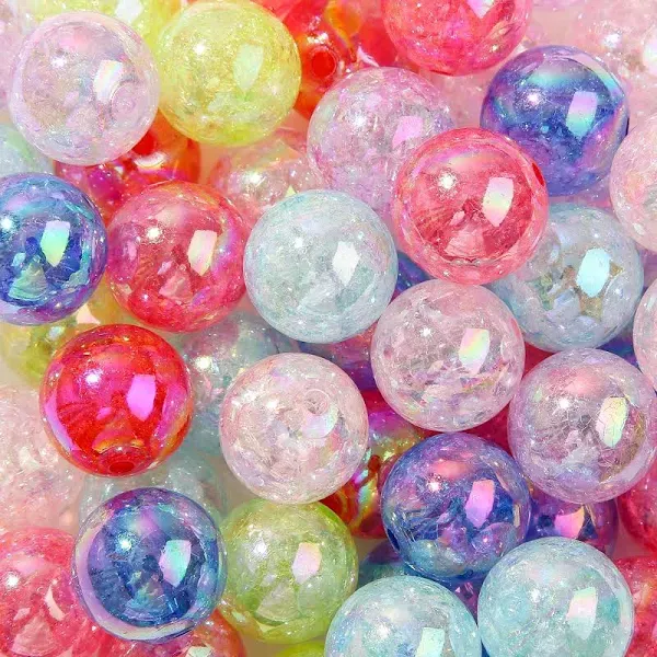 ANCADN 20mm Transparent Crackle Round Chunky Bubblegum Acrylic Beads