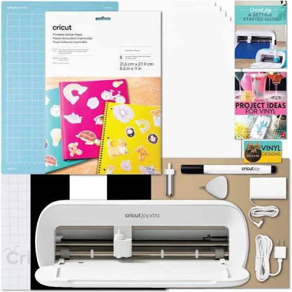 Cricut Joy Xtra Cutting Machine with Rainbow Smart Vinyl Sampler Packs and Tools Bundle - Beginner Portable Bluetooth Compatible Craft Cutting Machine and Cutting Materials