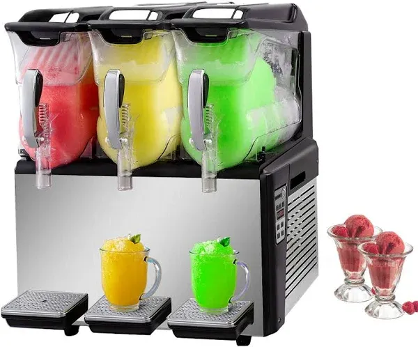 VEVOR Slush Frozen Drink Machine, 10LX3 Tanks Commercial Slushy Machine, 1250W Slush Drink Maker, Perfect for Restaurants Cafes Bars