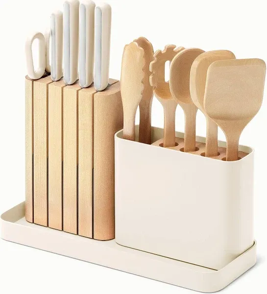 Caraway 14-Piece Kitchen Prep Set - Kitchen Knife Set &amp; Wooden Utensil Set - ...