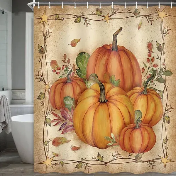 The Holiday Aisle Autumn Pumpkin Harvest Thanksgiving Halloween Fabric Shower Curtain