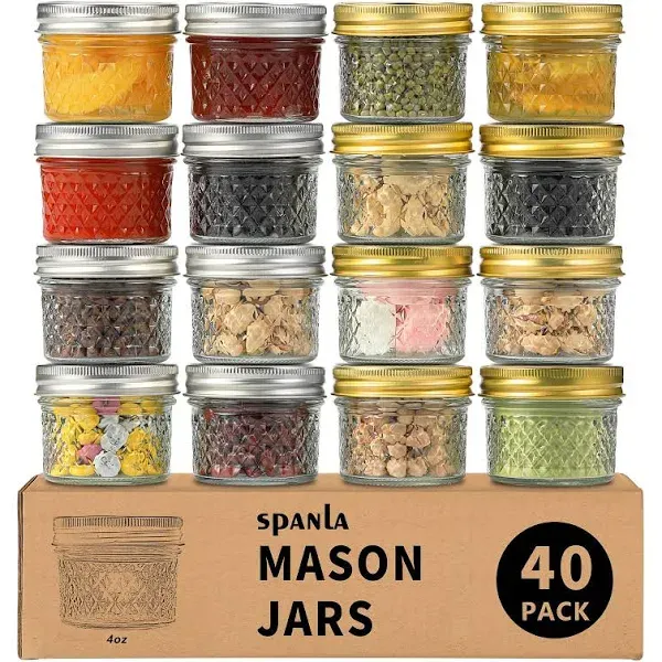 Mason Jars Canning Jars, 12 Pack Glass Jars Jelly Jars with Regular Lids, Ideal 