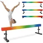 Milliard Patented Adjustable Balance Beam, High and Low (7'7") Floor Beam Suede Gymnastics Competition Style Training with Legs (Rainbow)