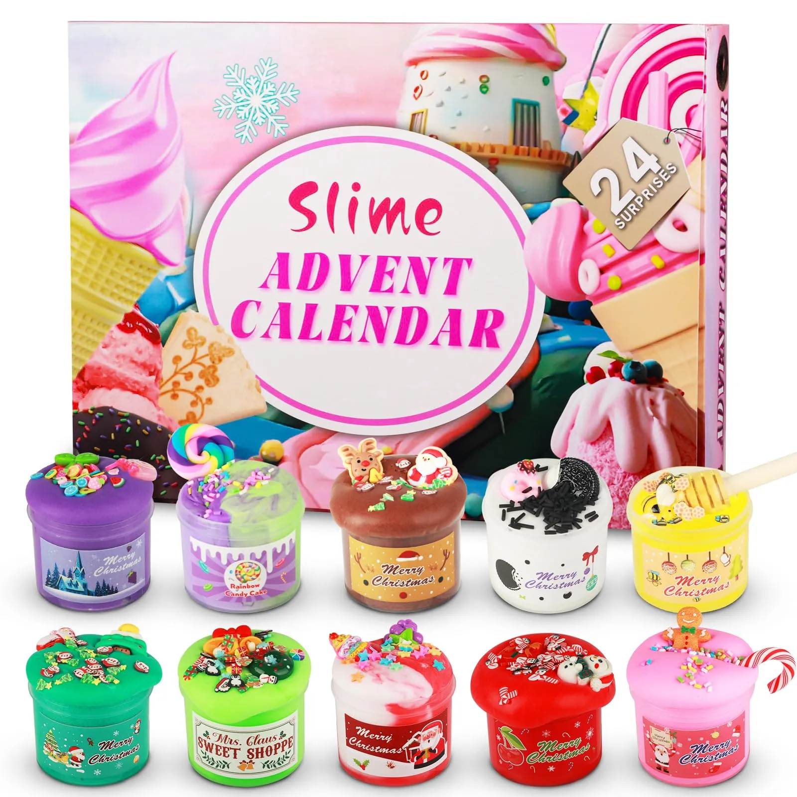 MLDKA Advent Calendar 2024-24 Days Christmas Countdown Calendar Gift Box with DIY Fluffy Slime Kit