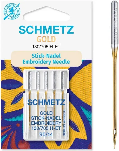 Schmetz Gold Titanium Embroidery Needles Size 90/14