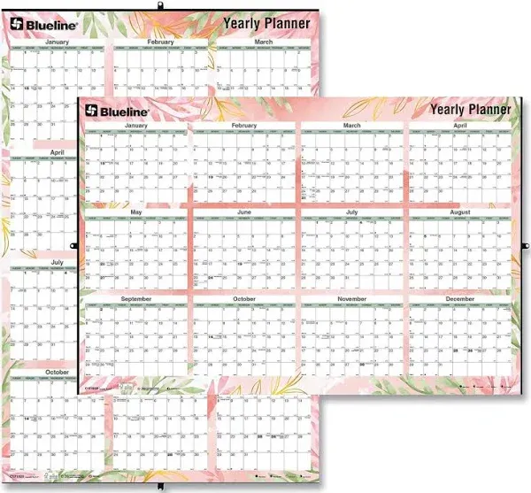 Blueline 2024 Yearly Wall Calendar, 12 Months, January to December, Horizontal/Vertical, 24" x 36", Laminated/Erasable, Tropical Design (C171920-24)