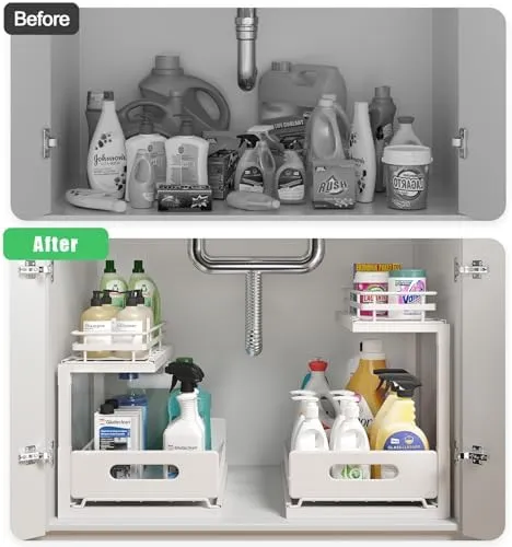 Merrylun Under Sink Organizers Metal Pull Out Under Sink Organizers and Storage Shelves with Sliding Drawer