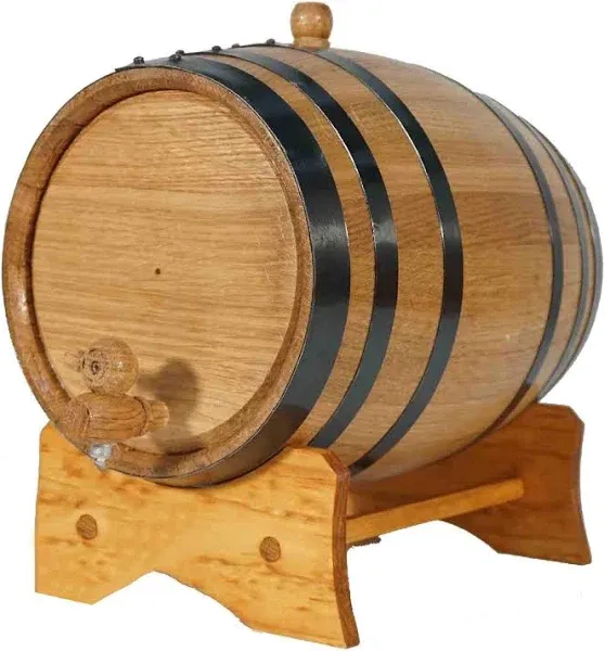 1 Gallon Oak Aging Barrel (5 Liter) with Stand, Bung and Spigot - Wooden Whiskey Barrel Wine Barrel - Charred Oak Barrels for Aging Whiskey, Bourbon, Cocktails, Rum, Tequila