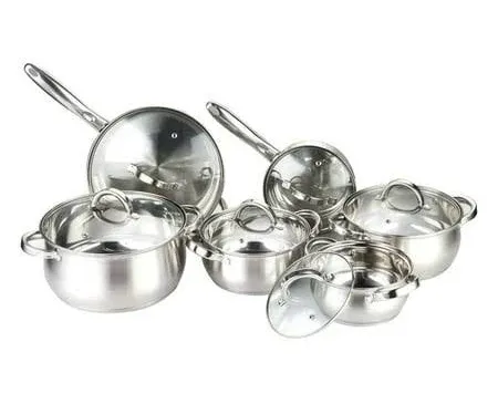 Stainless Steel Cookware Set W-001, 12-Piece with Glass Lids