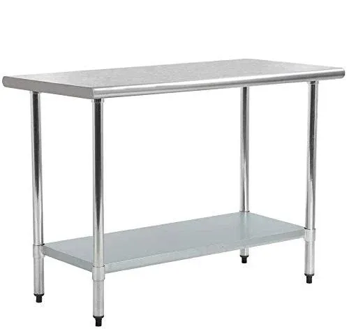 Rockpoint Stainless Steel Table for Prep & Work 48x24 Inches, NSF Metal Commercial Kitchen Table with Adjustable Under Shelf and Table Foot for