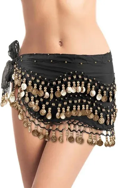 AK-Trading Chiffon Dangling Belly Dance Hip Scarf with Golden Coins