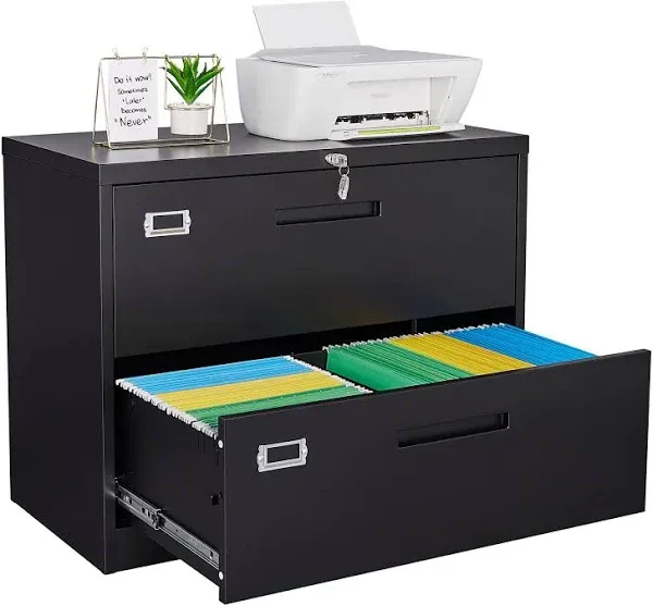 Metal Lateral File Cabinets with Lock,2 Drawer Steel Wide Filing Organization St