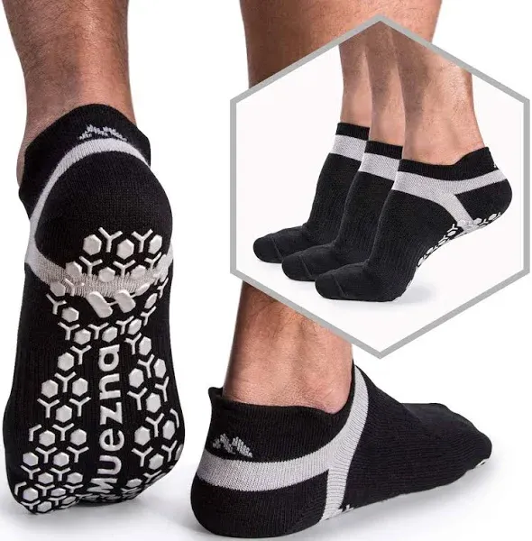 Muezna Men's Non Slip Yoga Socks, Anti Skid Pilates, Barre, Bikram Fitness Hospital Slipper Socks with Grips