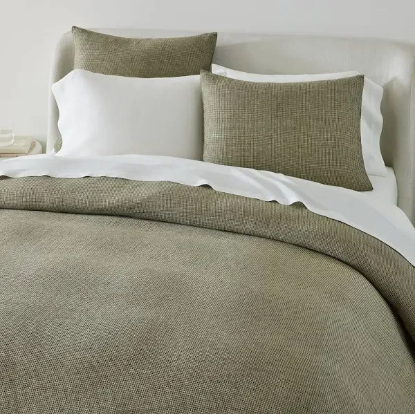 West Elm European Flax Linen Mini Waffle Duvet Cover,King,Dark Olive,Retail $280