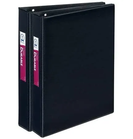 Avery Mini Durable 3 Ring Binders, 1" Round Rings, Holds 5-1/2" x 8-1/2" Paper, Spine ID Label Holder, 2 Black Binders (13456)