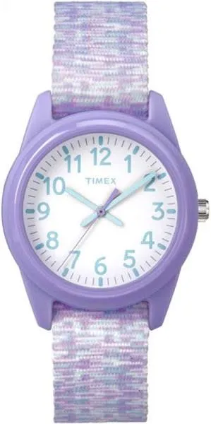 Timex Girls TW7C12200 Time Machines Purple/White Sport Elastic Fabric Strap W...