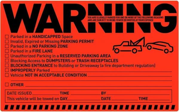 Easykart 250 Parking Violation Stickers Notice Parking Violation Stickers Tow Stickers for Car Vehicle Private Parking Warning Stickers Adhesive Car Window Fluorescent Labels (5 Pack)