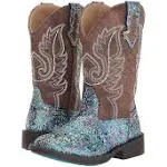 Roper Girls Kids Blue Faux Leather Glitter Aztec Cowboy Boots