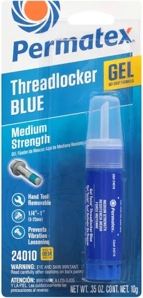 Permatex Threadlocker, Blue, Gel, Medium Strength - 0.35 oz