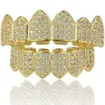 JINAO 18K Gold Plated Macro Pave CZ Iced-Out Grillz with Extra Molding Bars Incl