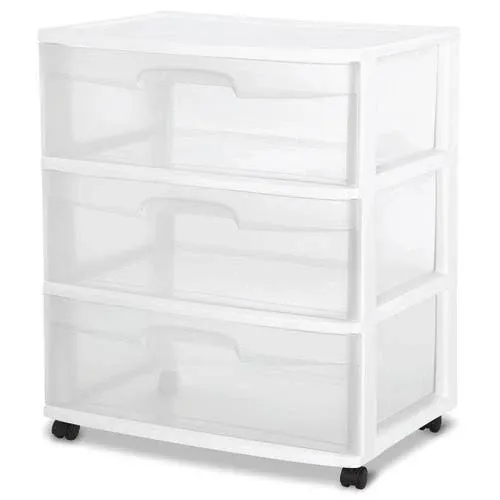 Sterilite Wide 3 Drawer Cart Black